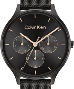 Calvin Klein Multi Zifferblatt Quarz Uhr für Damen mit Edelstahl-Mesh-Gliederarmband