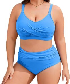 Tuopuda Damen Bikini Set Große Größe Zweiteiliger Badeanzug Bauchweg High Waist Push Up, Bikini Oberteil Plus Size Curvy Zweiteiler Bademode M-4XL