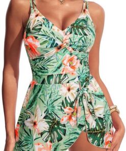 Hanna Nikole Badeanzug Damen Bauchweg,Push Up Bademode,Einteiler Badekleid Crossover Badebekleidung Mit Schwimmhose,Weiche Monokinis Verstellbarer Schwimmanzug SchnüRschuh Strandkleidung