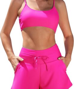 SHEKINI Damen 2-teilige Badeanzüge Bralette Badeanzug High Waisted Bikini Shorts mit Taschen