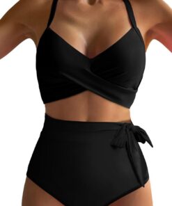 Dokotoo Damen Bikini Set Wickeloptik V Ausschnitt Bademode Blumenmuster High Waist Zweiteiliger Badeanzug Swimsuit