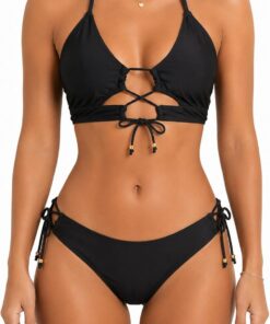 Bikini Damen Set Bauchweg Triangel Bikini Sexy High Waist Bademode mit Verstellbaren Schnürungen, Hautfreundlich Schnelltrocknend Zweiteiliger Badeanzug Swimsuit für Strand Pool