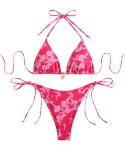 1 Bikinis-Set, Bikini Damen Set, Damen-Badeanzug, Blumenmuster, Neckholder, Sommer-Badeanzug