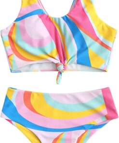 ZAFUL Damen Zweiteiliger Tankini, gepolsterter Bikini mit Blumenmuster Schnür-Tankini Oberteil hochtaillierte Shorts Badeanzug