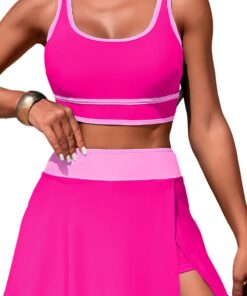 SEAUR Damen Bikini Set Sport Zweiteiliger Badeanzug Tank Bikini Top und Schwimmrock mit Shorts für Strand Volleyball Handball Fußball Segel Kajakfahren Schwimmen S-XL