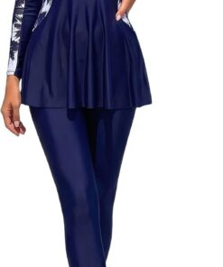 AGYMNX Muslimischen Bademode Damen Lange Ärmel Volle Abdeckung Muslim Badeanzug Zwei Stück Runder Hals Gedruckt Swimsuit Bademode Badehose Strandkleidung