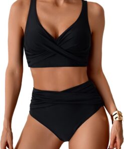 Sexy Bikini Damen Set, Überkreuztes Bademode Damen, Badebekleidung Push Up | Bikini mit Rock Bauchweg, Badeanzug Zweiteilig (Messen Sie vor dem Kauf den Hüftumfang)
