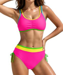 SHEKINI Damen Bikini Sets Farbe Block Kreuz Krawatte zurück Top mit Schnüre Schwimmbotten Zwei Teile Badeanzug