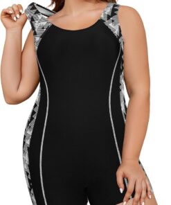 SHEKINI Übergröße Damen Badeanzug Sport Bademode Bauchweg Einteiliger Badeanzug Push Up Badeanzüge Swimsuit Monokini Racerback Strandmode Sommer