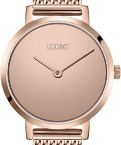 HUGO Analog Quarzuhr für Damen Kollektion #Cherish mit Edelstahl-Mesh-Gliederarmband
