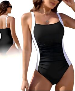 Badeanzug Damen Bauchweg,Bauchweg Badeanzüge mit Push Up,Softcups,Einteiliger Badeanzug,Sportlicher Schwimmanzug Große Bademode für Strand