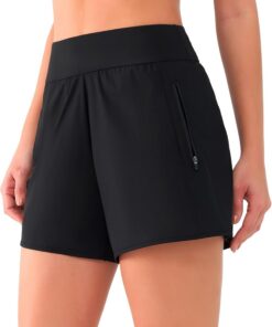 Charmo Badeshorts Damen Schwimmshorts High Waist Badehose Frauen Sommer Bikini Shorts Kurze Boardshorts mit Innenslip Taschen