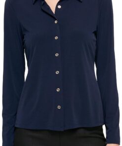 Tommy Hilfiger Damen Tommy Hilfiger Women's Long Sleeve Collared Button Front-Knit Top Hemd mit Button-Down-Kragen