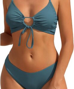 ZAFUL Damen O-Ring Bikini Set Tunnelzug Cut-Out Hoher Beinausschnitt Cheeky Gepolstert Cami Zweiteiler Badeanzug Bademode