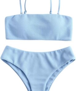 ZAFUL Damen Bikini Set, Texture Bandeau Bikini Set mit Gepolsterter High Cut Sexy Badeanzug