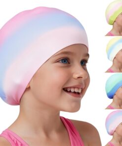 Badekappe für Kinder, wasserdichte Badekappe für 4-12 Jahre, Silikon Schwimmkappe, Schwimmhaube mit UV-Schutz - 100% Reißfest, Bequeme Passform für langes und kurzes Haar