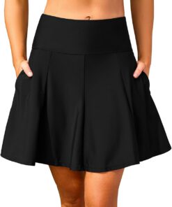SHEKINI Damen High Waisted Swim Rock Seitentaschen Badeanzug Bottom mit eingebauter Short