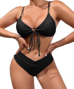 meioro Bikinis Damen Set Sexy V Ausschnitt Badeanzug Low Waist Bademode | Push up, triangel cut out swimsuit, verstellbaren bindebändern, herausnehmbare weiche cup, bikini für sommerstrand, poolparty