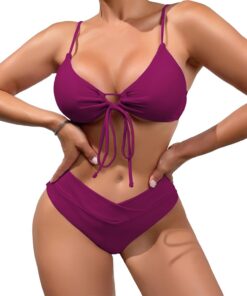 meioro Bikinis Damen Set Sexy V Ausschnitt Badeanzug Low Waist Bademode | Push up, triangel cut out swimsuit, verstellbaren bindebändern, herausnehmbare weiche cup, bikini für sommerstrand, poolparty