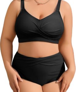 heekpek Bikini Damen Set Bauchweg Badeanzug Große Größen Zweiteiliger Damen Sommer Bademode V-Ausschnitt High Waist Bikini Plus Size Damen
