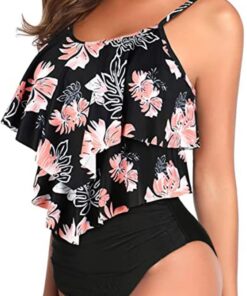 Genfien Bikini Sets für Damen Rüschen Zweiteiliger High Waist Shorts | Mit Brustpolstern,Verstellbare Schulterriemen,Bademode mit Hohe Taille
