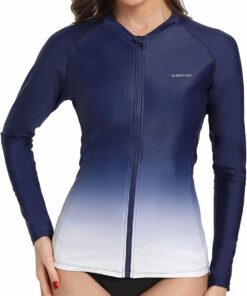 Damen UV Shirt Full Zip Langarm Rashguard Schnelltrocknend Sonnenschutz UPF50+ Surf Schwimmen Bademode