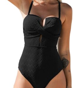 CUPSHE Damen Badeanzug Tiefer Ausschnitt Crossover Wickeloptik Geformte Cups Gerippte Textur Einteilige Bademode Swimsuit