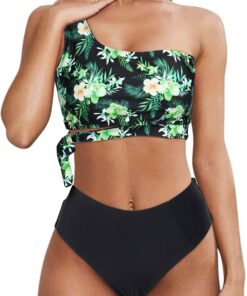 Damen Bikini Sets Schwimmanzug Badeanzug Bademode Swimsuit | EIN Schulter, High Waist, Push up, Zweiteiliger, Sommer, Pools, Strandpartys, Schwimmen, Surfen, Strand, Urlaub
