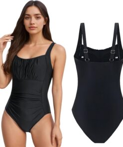 Badeanzug Damen Bauchweg, Einteiliger Bademode Große Größen, S-XXL | Ruched, Push Up, mit Cups, Monokini Figurformend Unterhose Hoch Taillierte, Badeanzüge Frauen Strandmode Schwimmanzug