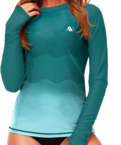 Damen UV Schwimmshirt UPF 50+ Rash Guard Langarm Badeshirt Mit Daumenloch S-XXL