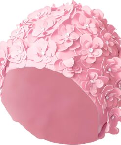 Schwimmkappe Damen Badekappe mit Blumen Diamant Stoff Schwimmhaube Turban Bademütze für Lange Kurze Haare Elastisch Atmungsaktiv Haarschutz, für Strand Urlaub