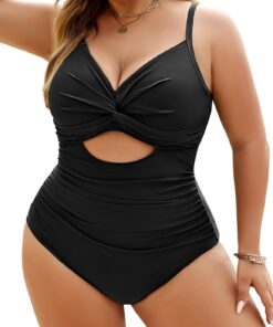 Vancavoo Badeanzug Damen Bauchweg Große Größen Push Up Bademode Einteiliger Badeanzüge mit Bügel Sexy V Ausschnitt One Piece Swimsuits Swimwear