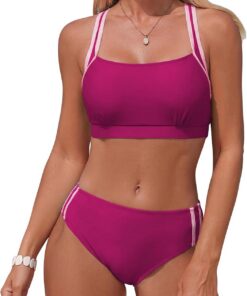 Adigaber Damen Zweiteiliger Badeanzug Einfarbig Mittlerer Taille Sporty | Unifarben，Sportlich，Herausnehmbare Einlagen，Mittlere Taille，Verstellbare Träger，Atmungsaktiv，Schnelltrocknend，Strand，Urlaub