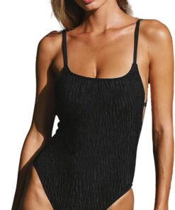 Damen schwarzer Badeanzug, U-Ausschnitt hoher Schnitt Bademode | Sexy gepolstert, offener Rücken, hohe Taille einteiliger Bademode high waist,figurformende Bauchkontrolle one-piece swimsuits
