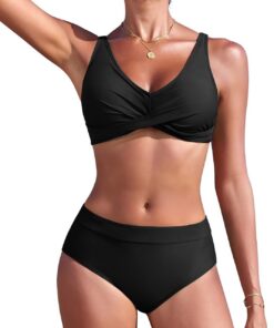 Nadeer Damen Bikini Set High Waist Zweiteiliger Badeanzug Elegant Crossover Bustier Bademode V Ausschnitt Push Up Swimsuit
