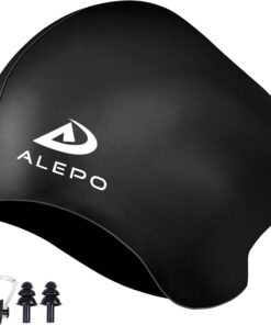 Alepo Badekappe Damen Lange Haare, Hochelastische Dicke Silikon Schwimmkappe Damen Herren Unisex Erwachsene, Badehaube Bademütze mit Ohrstöpseln Nasenclip, Halten Sie Ihr Haar Trocken