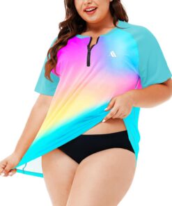 Damen Rashguard Übergröße UV Shirt Schnelltrocknend Badeshirt 1/4 Zip Schwimmshirt