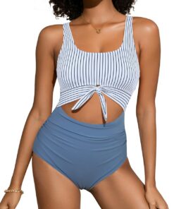 SHEKINI Damen Einteilige Badeanzug Schlankheits Ruched Bauchweg Bademode Halter Cutout Tie Knot Badeanzüge für Damen