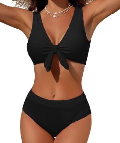 Bikini Damen Set Bauchweg High Waist Zweiteiliger Sexy Push Up Bikini Schnürdesign Teenager Badeanzug Shape Curvy Bikini Stoff mit Struktur