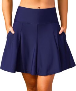 SHEKINI Damen High Waisted Swim Rock Seitentaschen Badeanzug Bottom mit eingebauter Short