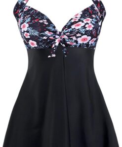 Damen Einteiler Badekleid Blumen Muster Gepolstert Badeanzug mit Shorts Große Größen Bademode