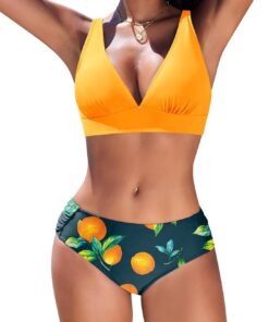 Nadeer Damen Bikini Set V Ausschnitt Lace Up Zweiteiliger Bademode Push Up Badeanzug Mid Waist Bauchweg Swimsuit