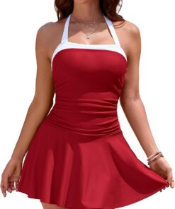 SHEKINI Damen Einteiliger Badeanzug Strapse Bauchweg Rückenfrei Badeanzug mit Rock