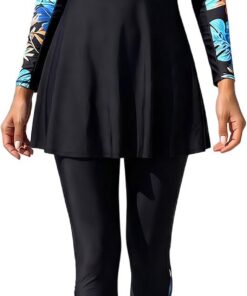 AGYMNX Muslimischen Bademode Damen Lange Ärmel Volle Abdeckung Muslim Badeanzug Zwei Stück Runder Hals Gedruckt Swimsuit Bademode Badehose Strandkleidung