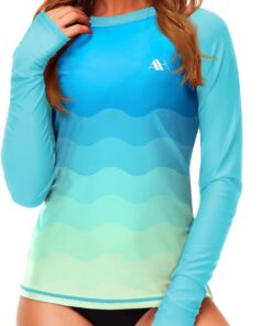Damen UV Schwimmshirt UPF 50+ Rash Guard Langarm Badeshirt Mit Daumenloch S-XXL