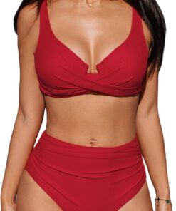 CUPSHE Damen Bikini High Waist Push Up Wickeloptik Bügel Badeanzug | Hoher Bund,Bügeldesign, Push-up Effekt, Bequeme Passform, Für Strand und Pool