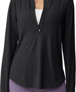 G4Free Sport Shirts für Damen Langarmshirts UPF 50+ Sonnenschutz Shirt mit Halber Reißverschluss UV Schutz Sport Bluse Leichte Schnell Trocknende Rashguards Wandershirt