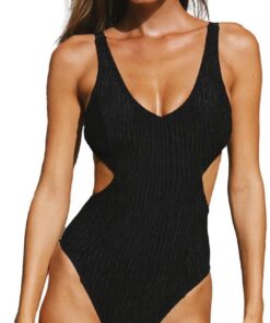 Damen schwarzer Badeanzug, U-Ausschnitt hoher Schnitt Bademode | Sexy gepolstert, offener Rücken, hohe Taille einteiliger Bademode high waist,figurformende Bauchkontrolle one-piece swimsuits