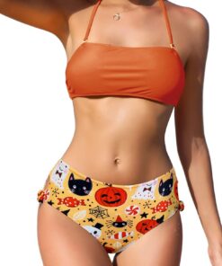 SHEKINI Damen Bikini Set Rückenfrei Bandeau Verstellbarer Neckholder Bikinioberteil Elegant Zweiteiliger Badeanzug Hohe Taille Bikinihose Bademode