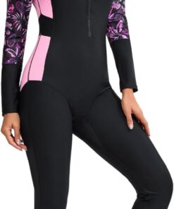 Odizli Damen Badeanzug mit Cups Schwimmanzug Langarm Reißverschluss Lang Bademode Neoprenanzug Surfanzug
